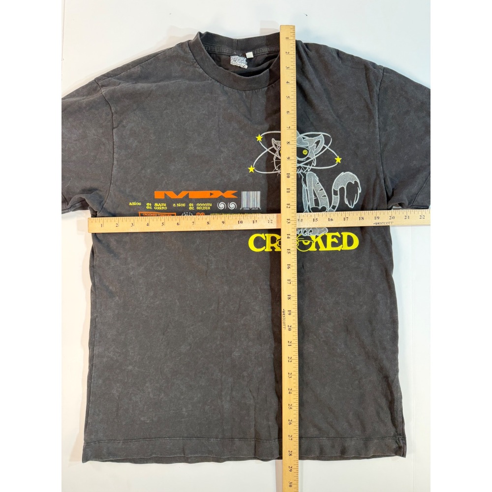 Crooked Tongues Mens Graphic T-Shirt Black Faded Cartoon Cat Streetwear Size M - Picture 4 of 5